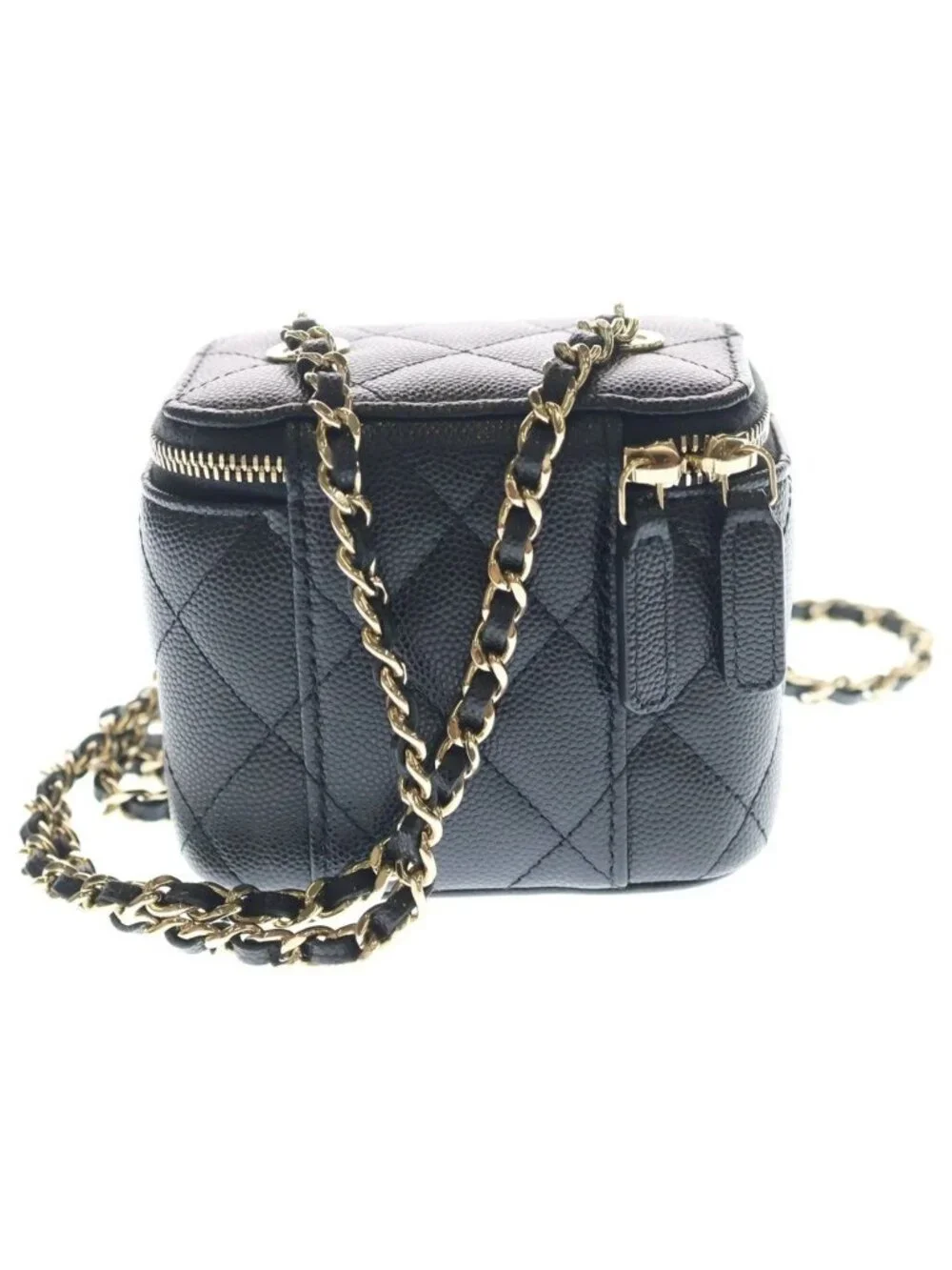 Chanel Quilted Vanity Chain Mini Shoulder Bag Black Caviar Gold
